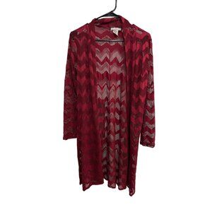 Pretty Young Thing Red Chevron Lightweight Open Front Cardigan Size L Fall Layer